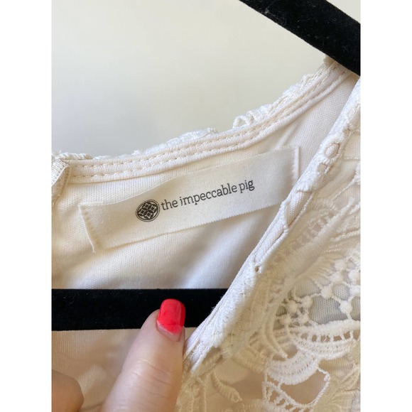 THE IMPECCABLE PIG Women's Cream Lace Sleeveless Mini Sheath Dress size M - Picture 5 of 11